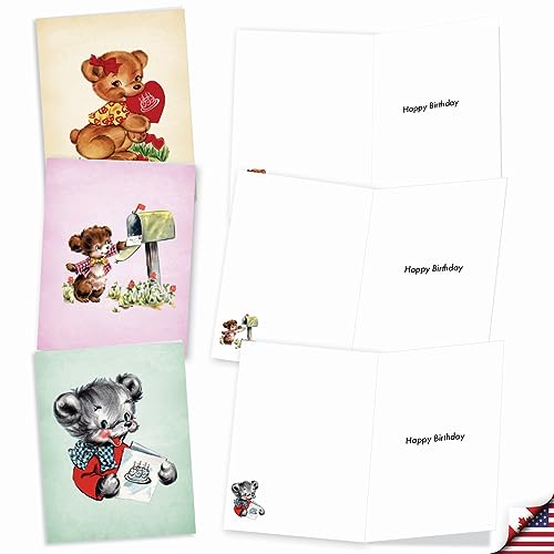 Best Card Co 20 Vintage Bear Birthday Notes Box AM10024BDG-B2x10 - style: Vintage Bears