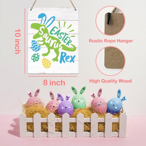 Easter Decoration Easter Dinosaur T-Rex Bunny Decor Easter Front Door Decor Funny Easter Bunny Ears Wall Decor, Wooden Sign Wall Art Decor for Farmhouse Home Porch Bedroom Living Room Office - color: Easter Dinosaur T-Rex
