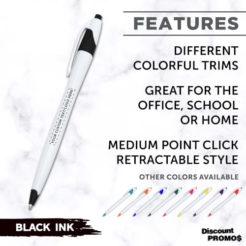DISCOUNT PROMOS Personalized Ballpoint Pens, Bulk Packs of 4 to 5000 Pieces, Black Ink, Slim & Curvy Design, Retractable, Ideal for Office, Corporate Merchandise, Tradeshows - Black - color: - Custom - Black, size: Pack of 1 (Count options: 4–5,000)