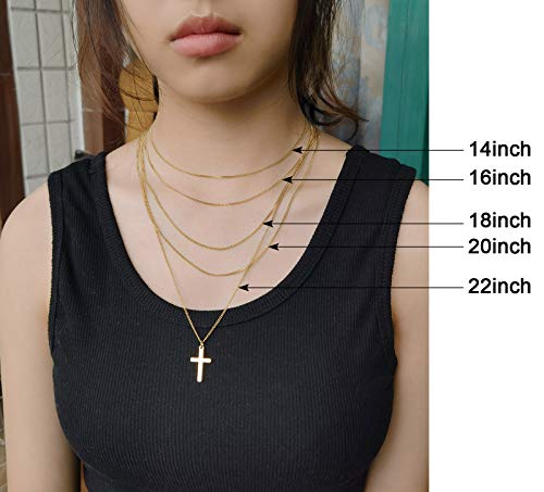 Cross Necklace for Women Stainless Steel Small Cross Pendant with Cuban Chain Simple Faith Jewelry for Men Women 14-22 Inches - color: Gold-plated, style: 18inch