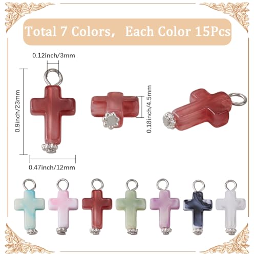 SUNNYCLUE 1 Box 105Pcs 7 Colors Acrylic Cross Charms Easter Cross Charms Opaque Rossary Imitation Gemstone Plastic Dangle Beads for Jewelry Making Keychain DIY Crafts Necklace Earring Women Adults - style: Vintage