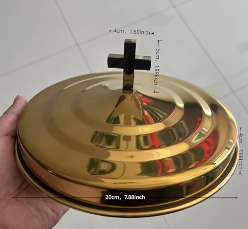 Polished Gold Communion Bread Tray Plate with Cover, Communion plate with lid Church supplies Ware Sets