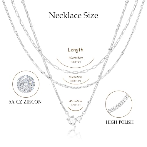 3PCS Gold Silver Layered Necklaces for Women Trendy - color: Silver&Water