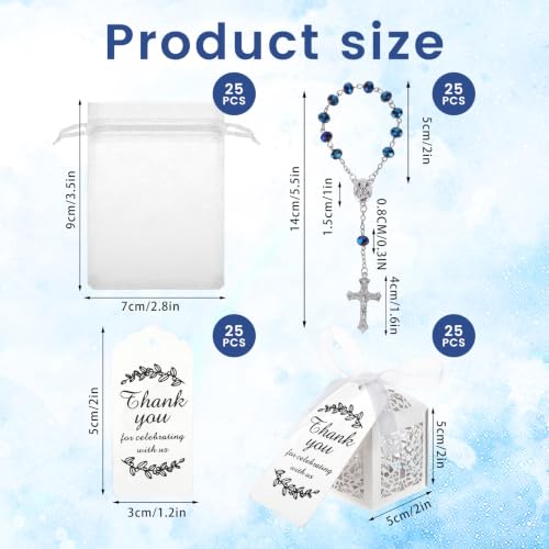 100 Pcs Blue Rosarios Catolicos Boxes Bags and Tags for Baptism Favors - color: Blue