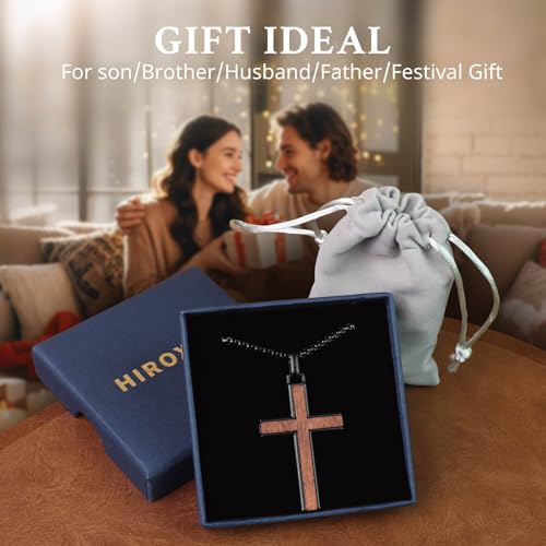 Wooden Cross Necklace for Men, Black Crucifix Pendant