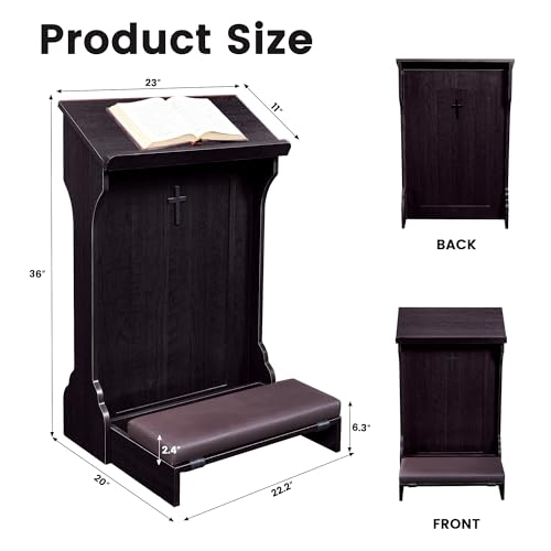 Foldable Prayer Kneeler, Wooden Prayer Bench with Cushion Pad, Rounded Corner Bookend, Customizable Cross Decoration, Reinforced Steel Tube Base Design - color: Dark Brown