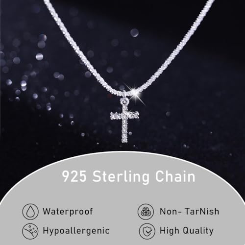 925 Sterling Silver Necklace for Women Layered Cross Paperclip Chain Necklaces Dainty Sparkle Pendant Jewelry Gifts - style: Single Cross