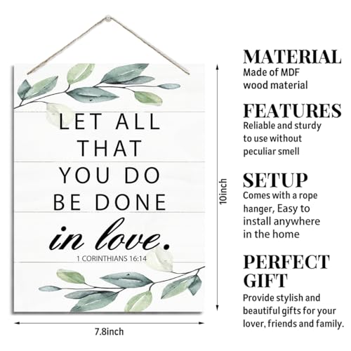 Christian Rustic Hanging Wood Plaque Sign - Wall Decor, Religious Artwork, Farmhouse Home Decor - 1 CORINTHIANS 16:14 Let All That You Do Be Done In Love - color: 1 CORINTHIANS 16:14