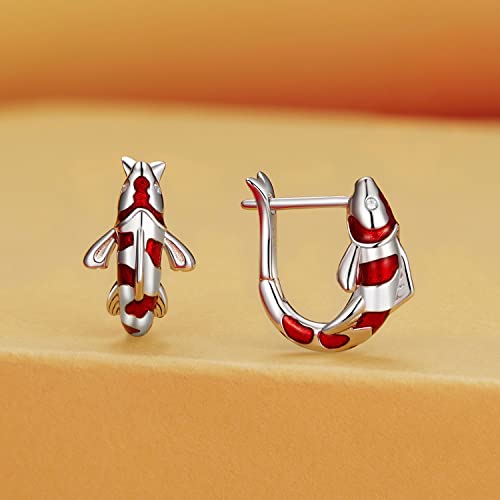 925 Sterling Silver Earrings Hypoallergenic Huggie Earring for Women - color: koi