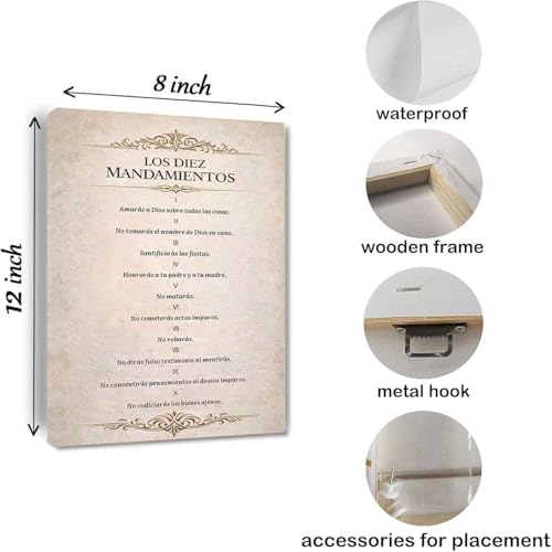 Los Diez Mandamientos en Español Wall Art, 10 Commandments Poster, Bible Verse Scripture Canvas, Christian Religious Decor, Prayer Room Office Living Room Home Decor Gift Framed 8 * 12 inch - color: Los Diez Mandamientos en Español, size: 12"L x 8"W