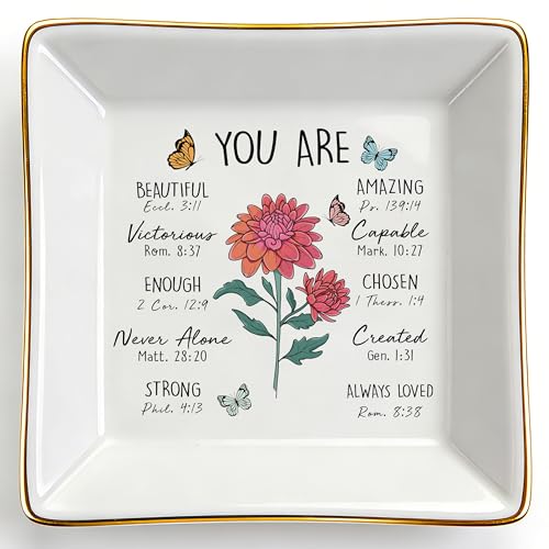 Birthday Gifts for Women, Mum Scripture Jewelry Dish, Christian Gifts - style: Chrysanthemum: Loyalty, Honesty, Longevity(November Birth Month, Mum Flower )