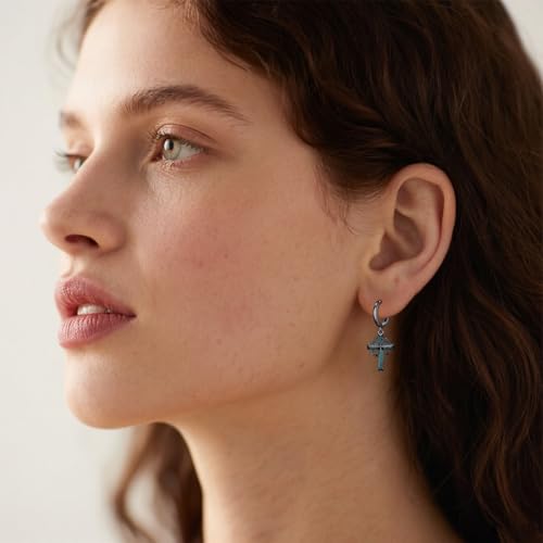 Black Dangle Drop Earrings 925 Sterling Silver Turquoise Earrings Jewelry Gifts for Women Men - style: Cross-Crown of Thorns