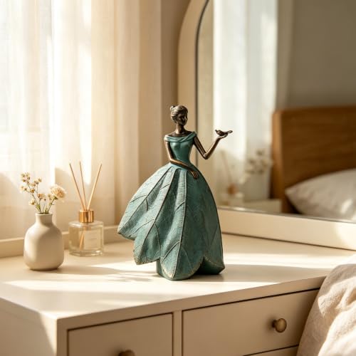 Guichifun Fairy Statue Collection Home Decoration - Leaf Angel Girls with Dragonfly Resin Home Decor for Outside or Inside Rustic Garden Outdoor Yard Decorations Figurines Gift 5 x 3.5 x 7.5 Inch - color: Green-dragonfly, size: Small