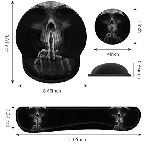 Keyboard Wrist Rest and Mouse Pad Wrist Support Set with Coasters, Non-Slip PU Base Ergonomic Gaming Mousepad for Home Office Working Studying Easy Typing & Pain Relief, Funny Skeleton Skull - color: Funny Skeleton Skull