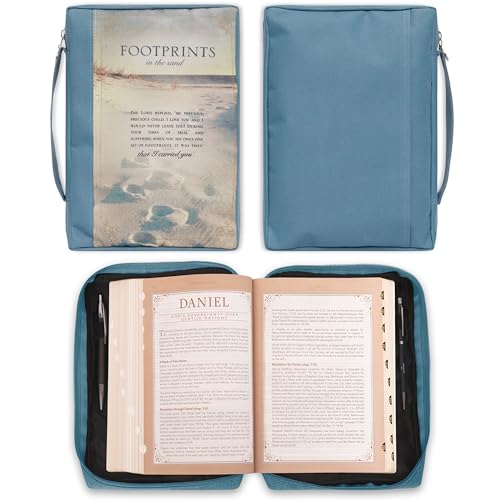Christian Art Gifts Polyester Bible Cover for Men and Women: Footprints - color: Blue/Footprints, size: Extra Large
