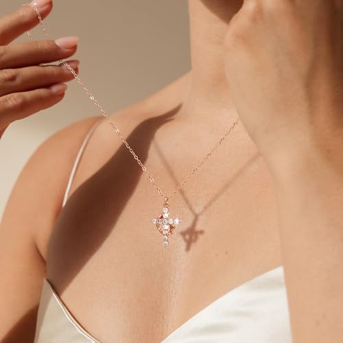 Tewiky Christian Gift Stocking Stuffers Cross Necklace for women-Dainty 14k Gold Plated/Silver Plated Pendant Necklaces Simple Cute Tiny Necklace Jewelry for Women - color: Rose Gold Crown Cross