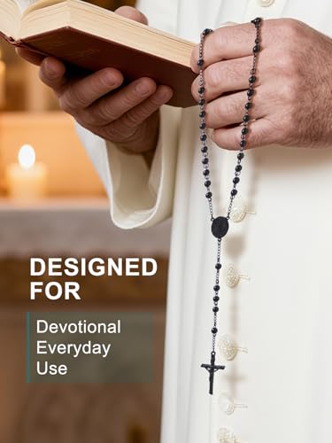 Supcare Rosary for Men Women Catholic Necklace Rosary Beads Customized - color: A02-Virgin Mary Black