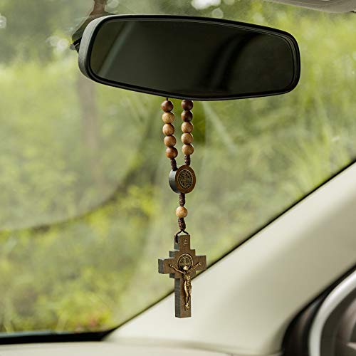 Intercession Car Rearview Mirror Rosary (St Benedict) - style: St Benedict