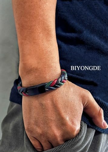 Handmade Braided Leather Bracelet, Black Stainless Steel Clasp, Mens, Cool Classic Stylish - color: Colorful