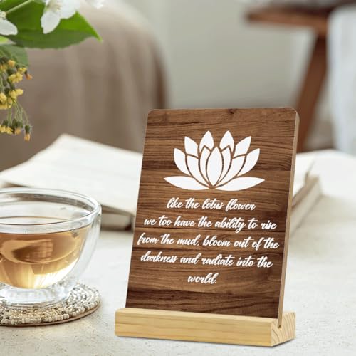 Inspirational Quote Desk Decor Rustic Plaque with Wood Stand, Positive Like the Lotus Flower Decor, Decorative Wood Sign for Home Shelf Decor - color: Like the Lotus Flower
