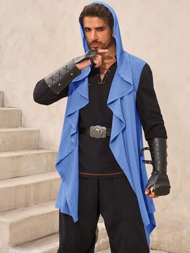 Runcati Mens Hooded Cardigan Sleeveless Ruffle Shawl Collar Drape Robe - color: Navy Blue, size: Large