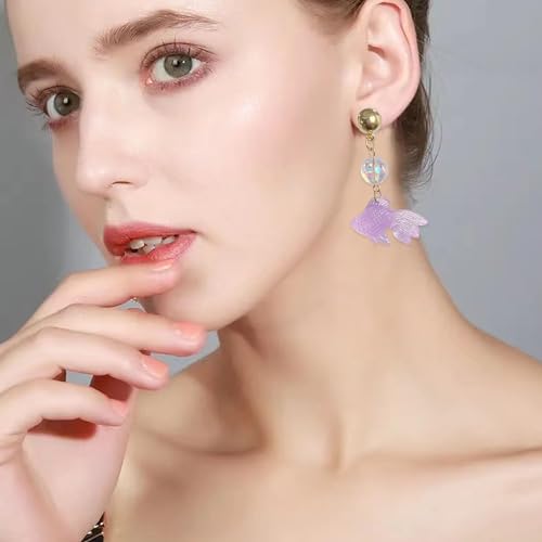 Goldfish Shape Resin Dangle Earrings Handmade Colorful Goldfish Drop Earring Stud for Women - color: Violet