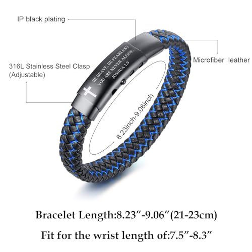 VNOX Men's Inspirational Mantra Engarved Handmade Braided Leather Adjustable Cuff Bangle Bracelet Encouragement Motivational Gift for Men - style: Black-Blue