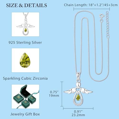 FJ Guardian Angel Jewelry Set for Women 925 Sterling Silver Peridot Necklace and Earrings Set August Birthstone Jewelry Gifts