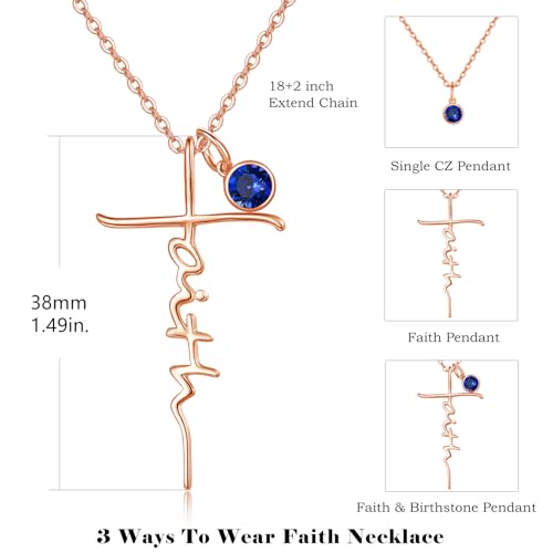 PRAYMOS Faith Cross Necklace for Women 925 Sterling Silver Pendant Necklace With Birthstone Initial Christian Religious Confirmation Baptism Mothers Day Gifts - color: 4-Rose Gold February(Amethyst)
