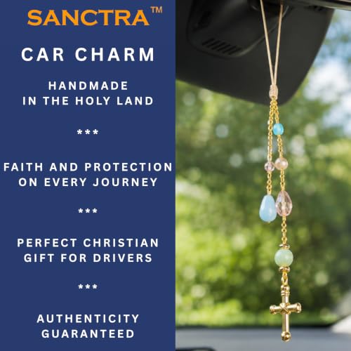 Christian Rearview Mirror Car Charm, Sun Catcher for Faith and Protection - color: Gold-Pastel