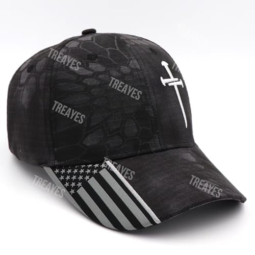 Redeemed 3 Nails Cross Hat with American Flag Christian Hats for Men Women Adjustable Cotton Embroidered Baseball Cap - color: Black-a