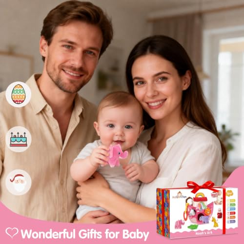 Baby Girl Toys 6-12 Months-Pink Noah's Ark Toy with Stuffed Animals