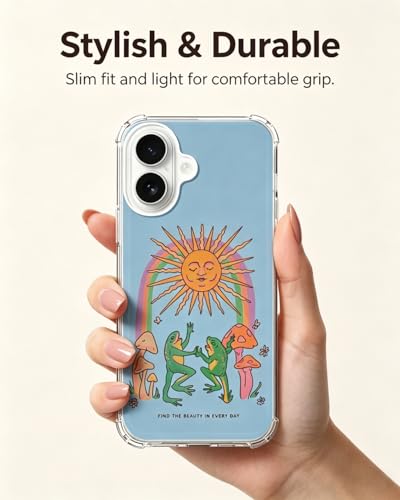 Hippie Dancing Frogs and Sun Phone Case Compatible with iPhone 17 - color: Frogs and Sun