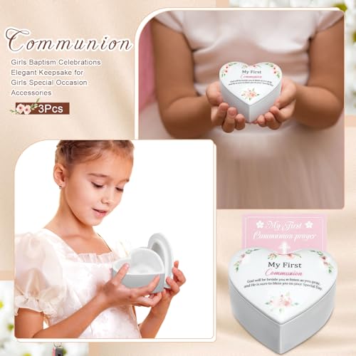 Funtery First Communion Gifts for Girls Ceramic Jewelry Keepsake Box with a Pray Card 1st Holy Communion Gifts for Girls Boys(Heart,Pink)