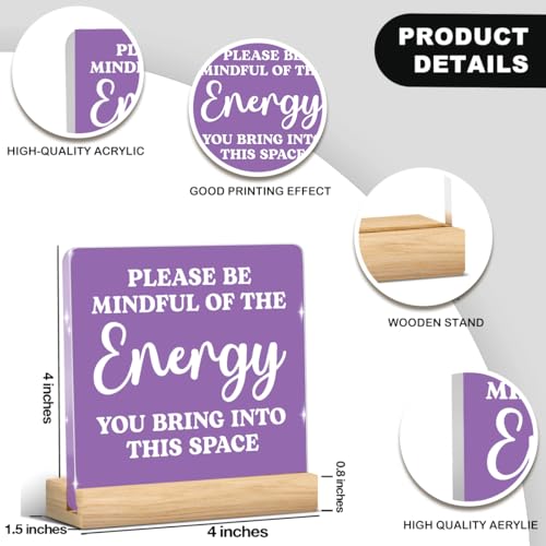 Purple Home Office Decor,Inspirational Meditation Zen Decor,Spiritual Acrylic Sign Purple Christmas Birthday Gifts for Coworker Friends Sister - color: Purple Please Be Mindful Of The Energy You Bring Into This Space