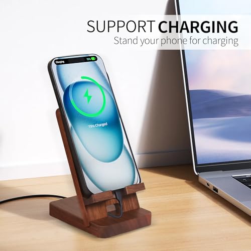 Wood Phone Stand, Desktop Wooden Phone Holder, Portable Office Phone Stand for Desk, Wood ipad Stand, Compatible with iPhone & All Cell Phones (Walnut) - color: Walnut Wood