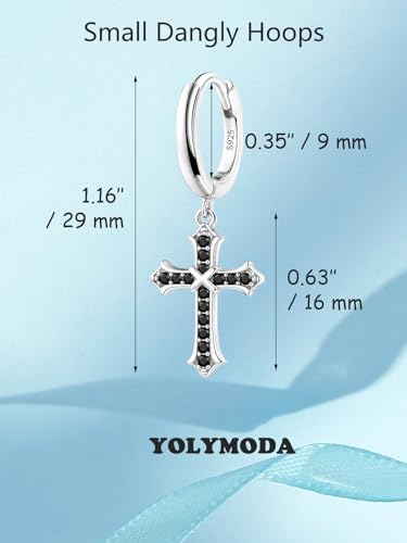 Small Cross 925 Sterling Silver Dangle Drop Earrings for Women Men - color: Black