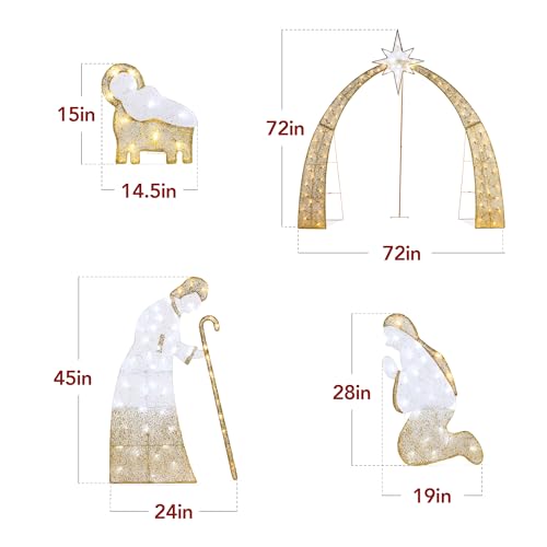 Best Choice Products 6ft Lighted 2D Outdoor Nativity Scene, Christmas Arch Holy Family Yard Decoration w/ 170 LED Lights, Stakes, Zip Ties - size: 6ft