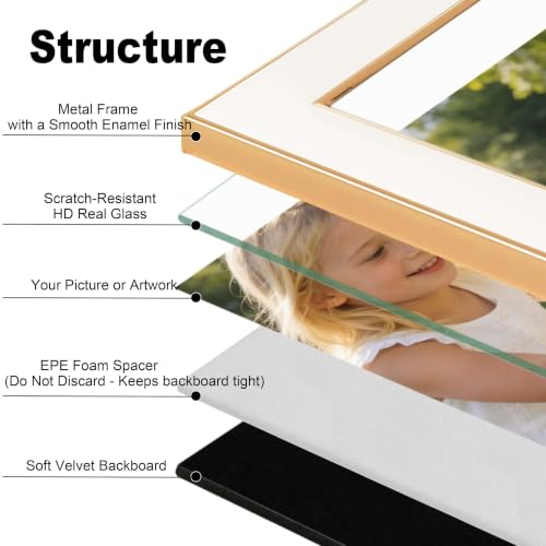 4x6 Enamel Picture Frame with Gold Metal Edge, Real Glass Photo Frames with Velvet Back, Horizontal and Vertical Display for Wall or Tabletop Desk Photo Gallery Decor (White, 2Pcs) - color: White, size: 4x6 (2 Pcs)