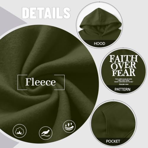 Wrenpies Faith Over Fear Hoodie for Women Christian Jesus Bible Verse Sweatshirt God Religious Oversized Tops - color: Army Green, size: Medium
