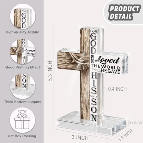 Jesus Cross Decor Christian Religious Gifts for Women Men Friend Family Faith Based Gifts John 3:16 Bible Verse Acrylic Cross for Home Prayer Room Office Decor - color: god4
