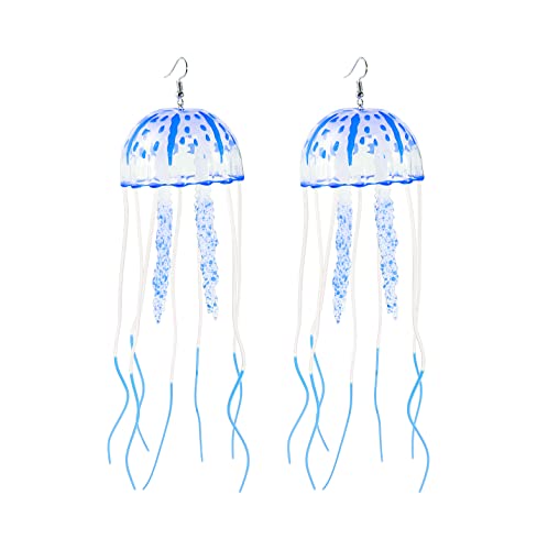 Exaggerated Lifelike Ocean Floating Jellyfish Earrings Big Colorful Funny Weird Octopus Hook Earrings Statement Party Nightclub Jewelry 1 pair - color: blue