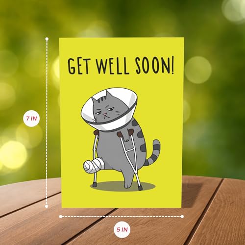 3D Pop Up Get Well Soon Card with Envelope – Funny Grumpy Cat Cone of Shame Scene – Popup Card for Friend, Coworker, Cat Lover – Recovery Greeting Card – Handmade – 5x7 Inch