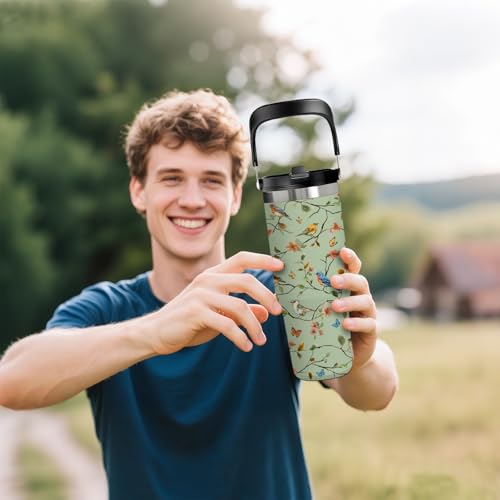 30oz Floral Insulated Tumbler with Straw Lid, Bird Lover Tumbler for Women - color: Bird1