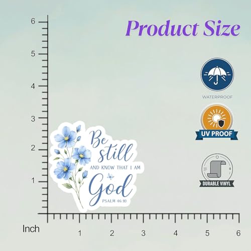 (5pcs) Be Still and Know that I Am God Sticker, Flower Psalm 46:10 Bible Verse Stickers 3 Inch, Religious Stickers, Christian Faith Decals Waterproof Vinyl for Laptop, Water Bottles, Car