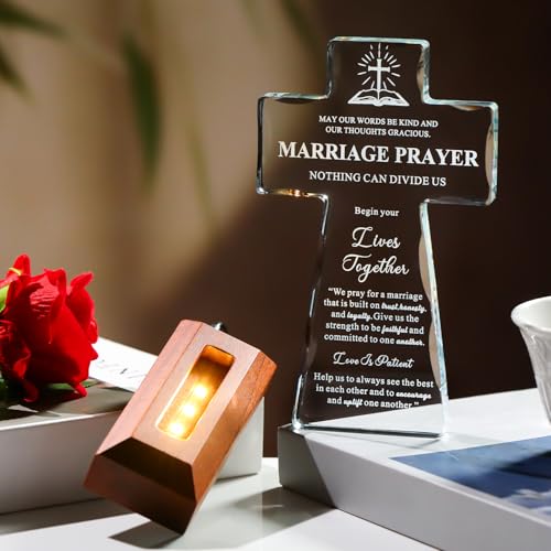Wedding Gifts for Newlyweds, Religious Crystal Cross with LED Base - size: 4.7x8 in - LED Cross