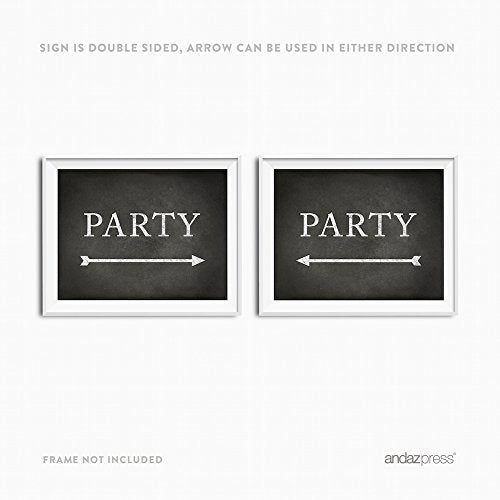 Andaz Press Wedding Party Directional Signs, Vintage Chalkboard Print, 8.5x11-inch, Double-Sided, Party with Big Arrow, 1-Pack - color: Arrow Big Party