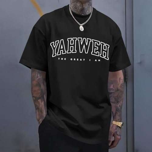Christian Jesus Shirts for Men Religious God Yahweh Faith Shirt Bible Verse Vintage Oversized Graphic Tees Cotton Top - color: Black, size: XX-Large