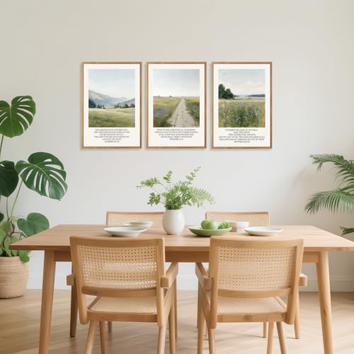CHDITB Christian Framed Canvas Wall Art Set Of 3, Rustic Landscape Scripture Wall Decor, Religious Nature Bible Verse Wall Painting Botanical Field Art Prints For Home Office Church Decor 12”X16” - color: Scripture