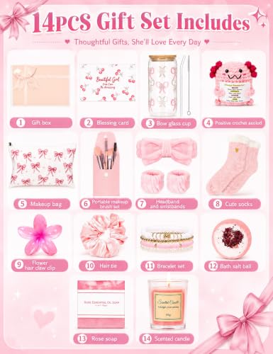 14PCS Halloween Gifts for Teen Girls - Teen Girl Gifts Trendy Stuff Basket - color: Pink